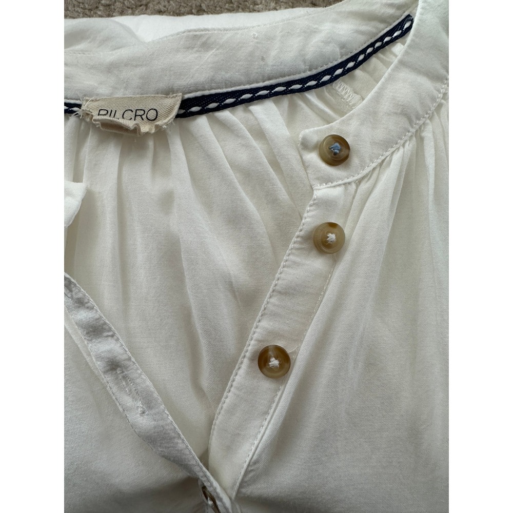 Pilcro Henley Blouse Womens XSP White Long Sleeve Cotton Viscose Boho Top - Picture 7 of 9